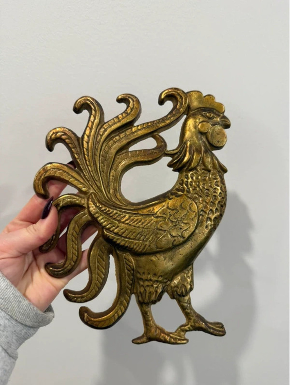 Vintage Brass Rooster Wall Hanging Decor
